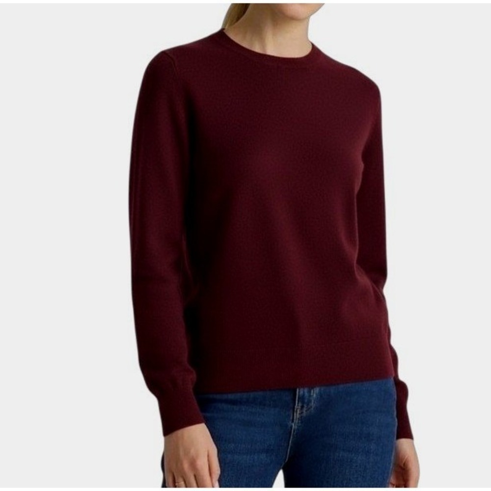 Quince Womens L NWOT Mongolian Cashmere Crewneck Sweater Burgundy Quiet Lux Chic